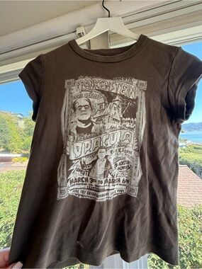 Graphic Horror Poster T-Shirt - Brown - Unbranded